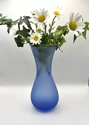 Buy Vintage Hand Blown MCM Art Glass Blue Satin Crackle Glass Bud Flower Vase 7.25  • 18.07£