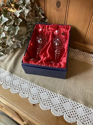 Buy VINTAGE Boxed Two BOHEMIA Lead Crystal Cut Glass WINE Glasses Made For Debenhams • 24£