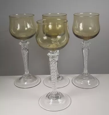 Buy 4 Antique ART NOUVEAU ST LOUIS Air Twist Hexagonal Knop Wine Glasses 7” • 200£