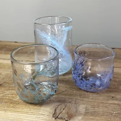Buy Lot Of 3 Handmade Blown Glass Artist Made Drinking Vessels Tumbler Cup Confetti • 47.54£