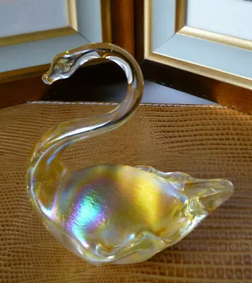Buy Vintage Heron Iridescent Art Glass Swan Figurine In Gold • 15£