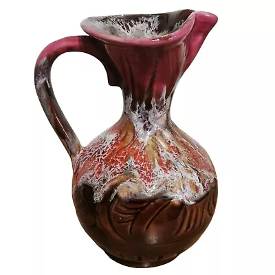 Buy Vintage Vallauris French Pottery Jug Pitcher / Vase - Pink & Brown Drip Glaze 7  • 15£