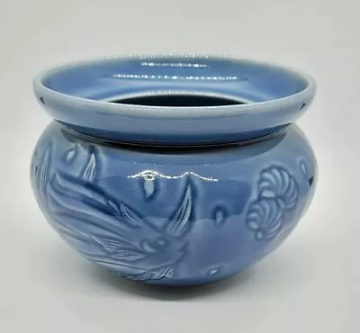 Buy Siam Blue Celadon Vase Wood Ash Glaze Blue Hand Made Fish Ocean Underwater Theme • 37.28£