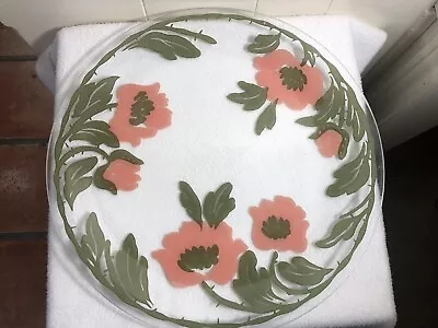 Buy 16  Large Art Glass Serving Plate Pink/Green Floral POPPIES • 23.65£