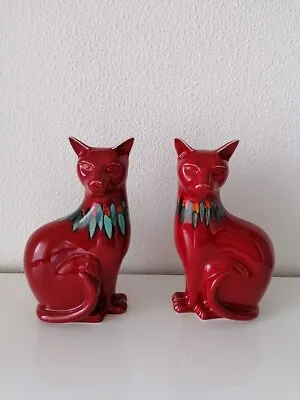 Buy POOLE POTTERY Red Flambe Delphis LARGE Cats 1 Pair Left/Right Pristine Condition • 250£