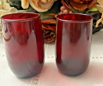Buy Vintage Lot Of 2 Anchor Hocking Ruby Red 3 1/4  Tall Drinking Glasses • 11.53£