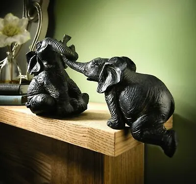 Buy Shelf Sitting Elephant Pair Decorative Polyresin Sculpture Ornament Home Decor • 22.95£