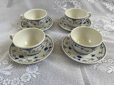 Buy 4 X Furnivals Blue Denmark Tea Cups & Saucers Excellent Condition • 29.99£