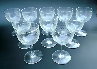 Buy Set Of 10 Antique 5  Etched Wine Glasses, Edwardian / Late Victorian • 84.95£