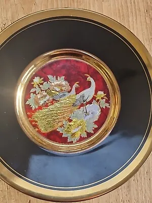 Buy The Art Of Chokin 24 KT Gold Edge Black Rim Peacocks Japanese Porcelain Plate 8” • 35£