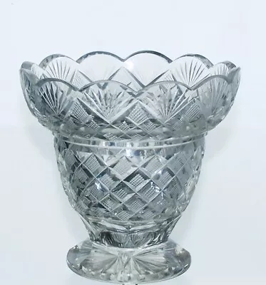Buy Antique Scallop Rimmed Heavy Lead Crystal Cut Glass Footed Vase - 15 Cm • 30£