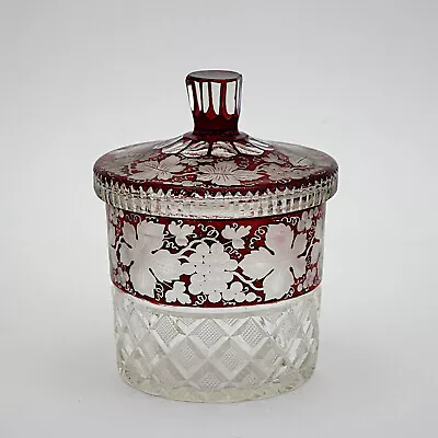 Buy Ruby Red Grapevine Cut-to-Clear Glass Candy/Dressing Table Jar - 14cm/5.5  High • 14.99£
