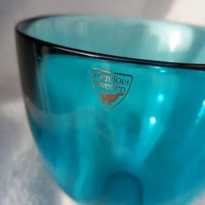 Buy Vintage ORREFORS Deep Turquoise Pastillo Bowl By Lena Bergstrom W/Label • 34£