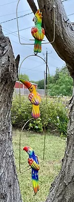 Buy 3 Talavera Bird Handmade Painted Ceramic Parrot Mexican Pottery Hanging Patio #7 • 37.79£