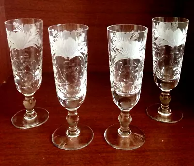 Buy 4 X Royal Brierley Honeysuckle Pattern Cut Glass Champagne Flutes - SIGNED. • 92£