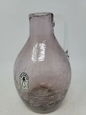 Buy Vintage Amethyst Purple Pilgrim Crackle Glass Pitcher Vase Handle Handblown RARE • 33.12£