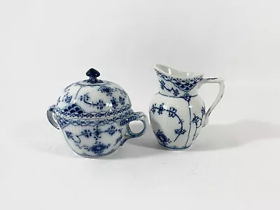 Buy Royal Copenhagen Blue Fluted Plain 691 522 Sugar Bowl And Creamer • 150.85£
