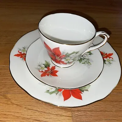 Buy Duchess Fine Bone China Poinsettia Teacup, Saucer And Lunch Plate Excellent Cond • 24.12£