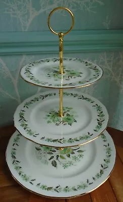 Buy Colclough Sedgeley 3 Tier XL China Cake Stand With Green Florals • 15.99£