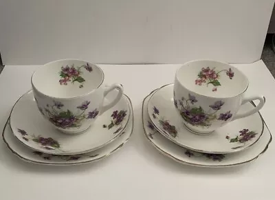 Buy Vintage Duchess Bone China Violet Pattern Trio Set X2 • 10£