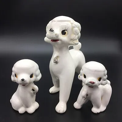 Buy Vintage Kitsch ‘Poodle’ Dog Ornaments MCM 50s 60s Mum & 2 Puppies • 14.99£