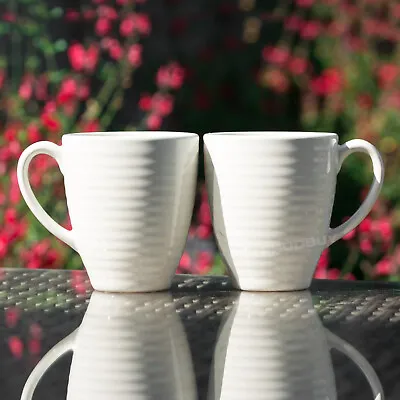 Buy Set Of 6 Modern Cream Embossed Mugs 330ml Fine Stoneware Tea Coffee Cups 11oz • 25£