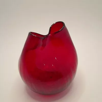 Buy Blenko Ruby Red Crackle Glass Pinched Top Vase 6.5  Tall Vintage MCM Hand Blown • 57.86£