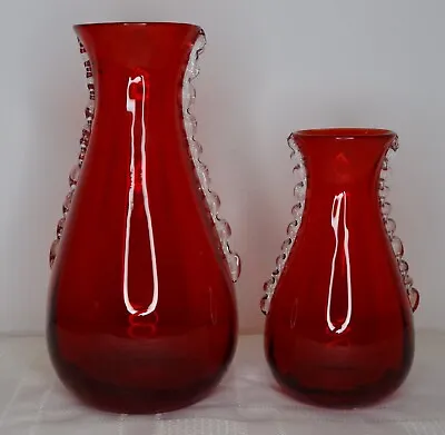 Buy Two WHITEFRIARS Ruby Red Flanged Ribbed Glass Vase 9420.  4.25  & 6  • 25£