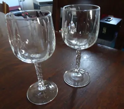 Buy Antique Victorian Wine Glasses X2 Twist Stems Fluted Bowls Hand Blown Crystal? • 18£