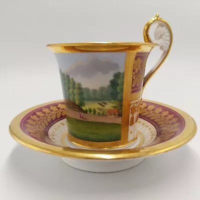 Buy Antique  Porcelain Empire Landscape Germany Gilt Gold Cup And Saucer • 424.29£