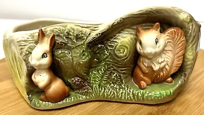 Buy Vintage Withernsea Eastgate Pottery Fauna Style Long Planter Squirrel Rabbit Log • 12.99£