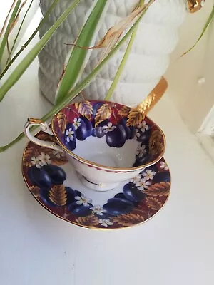 Buy Vintage Queen's Bone China Victoria Plums Tea Cup & Saucer Made In England • 9.99£