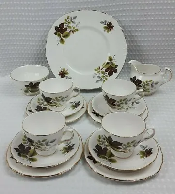 Buy Queen Anne Bone China 15 Piece Tea Set - Leaves Foliage Vintage Excellent • 38£