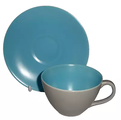 Buy Poole Pottery 9cm Dia Teacup And Saucer In Twintone C104 Sky Blue And Dove Grey • 5.25£