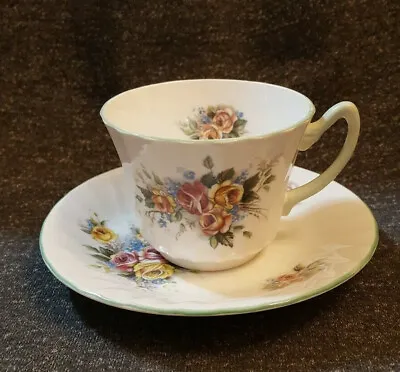 Buy Fine Bone China Teacup & Saucer, Royal Sutherland, Staffordshire, Floral Ribbed • 24.07£