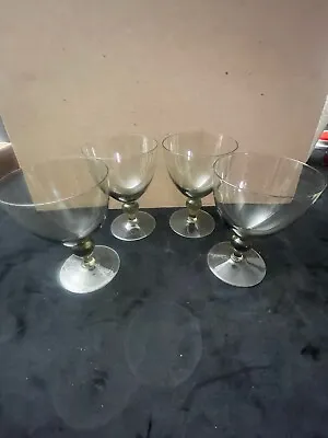 Buy 4 Vintage MCM Blown Crystal Stemware: Wine Glass Green/Smokey Topaz Holmegaard? • 62.63£