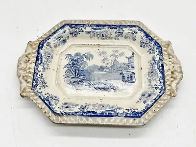 Buy Antique Vintage Blue & White Serving Meat Plate Platter Willow Ware With Handles • 22.99£