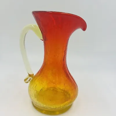 Buy Pitcher Vase Crackle Glass Amberina Hand Blown Art Mini Vintage Red Yellow • 47.26£