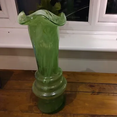 Buy Antique Art Deco? End Of Day Green Speckled Glass Vase • 20£