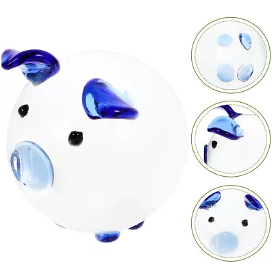 Buy Crystal Glass Pig Figurine With Blue Ears - Cute Animal Statue For Home Decor • 8.18£