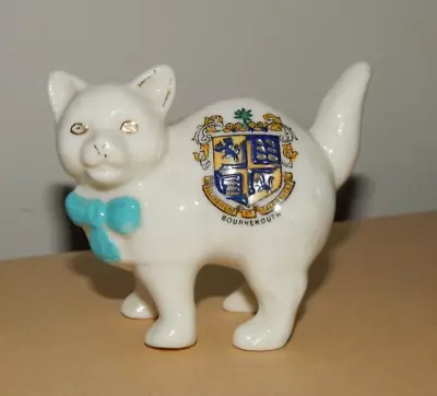 Buy WILLOW ART CHINA LONGTON CREST WARE (BOURNEMOUTH ) CAT With BOW • 15£