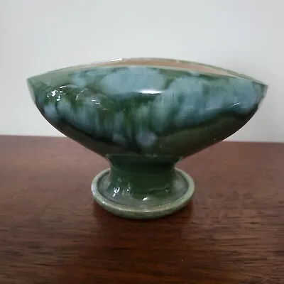Buy Ewenny Studio Pottery Vintage Squashed Vase Mottled Green Colours • 6£