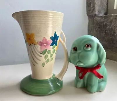 Buy Art Deco Wadeheath Ware Vase + Green Crown Devon 'Bonzo' Dog - Both Vgc • 4.99£