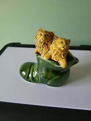 Buy A Vintage Sylvac Posy Vase Of Two Kittens In A Green Boot #4977: 4.75  Tall: Vgc • 4.50£