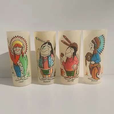 Buy Vintage Native American Indian Design Frosted Glasses Beaker Bill Lores Set Of 4 • 34.99£