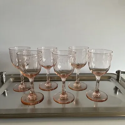 Buy Depression Glass Pink Etched 2 Oz. Cordials Set Of 6 • 45.36£