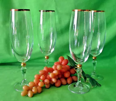 Buy Set Of 4 Bohemian Crystal Champagne Flutes Glasses BOC42 Czech Gold Knob Stem • 22.68£