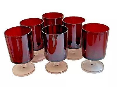 Buy Set Of Six Vintage Luminarc Short Stemmed Ruby Red Sherry Wine Glasses • 15.99£