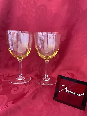 Buy FLAWLESS Two BACCARAT France Yellow AQUARELLE Glass Crystal WATER / WINE GOBLETS • 270.39£