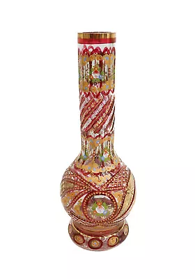 Buy Bohemian Cut Glass And Enamel Cranberry Red And Clear Vase Circa 1920 • 462.69£